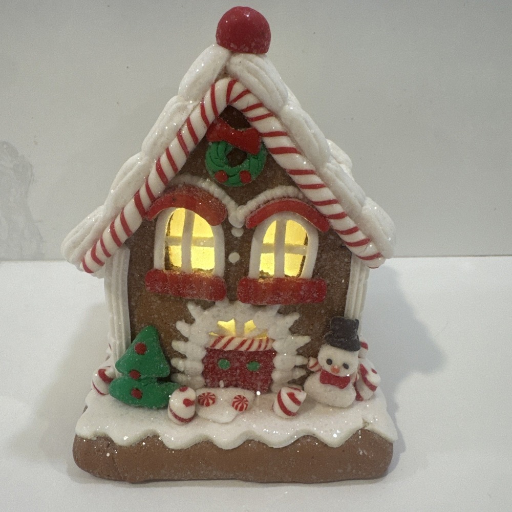 Christmas Gingerbread House Light Up Glitter Tabletop Decor Holiday